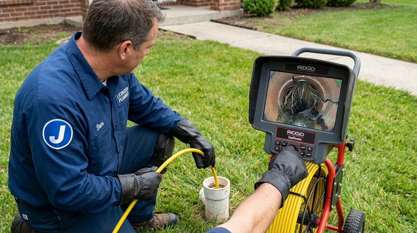 Sewer camera inspection being performed by Johns Plumbing LLC in Lenexa