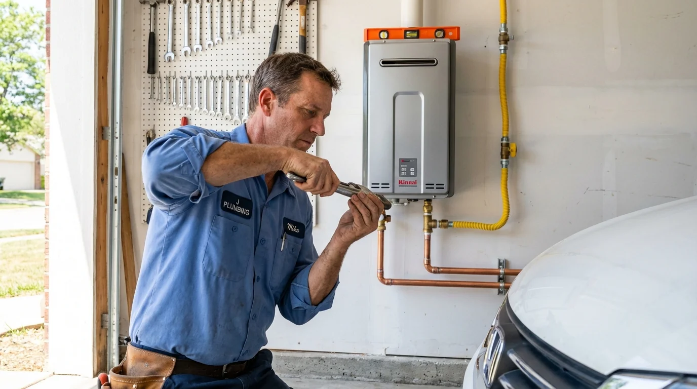 Tankless water heater installation by a Johns Plumbing LLC plumber in Lenexa